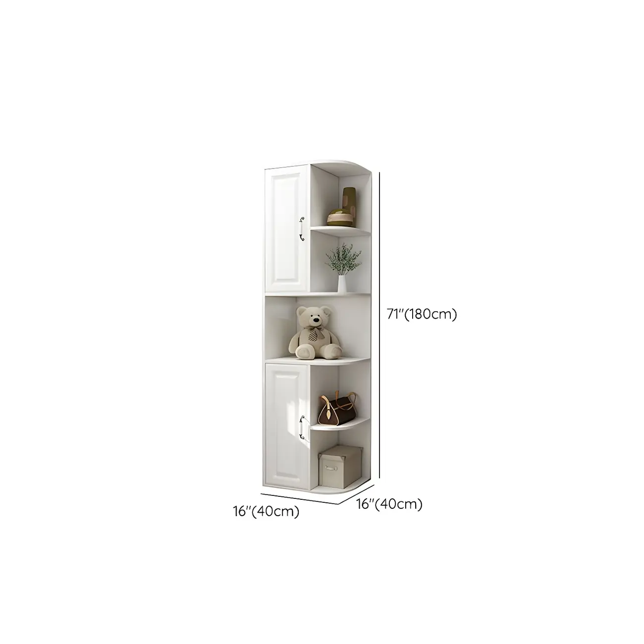 Modern White Wood Corner Utility Cabinet with Open Shelves Image - 10 | homeyfad