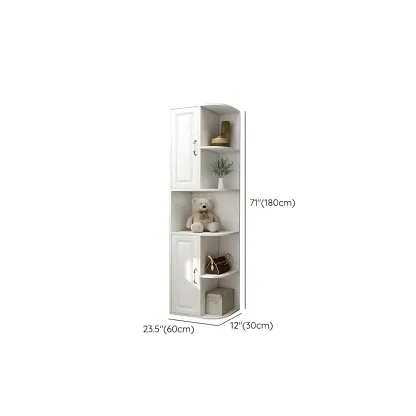 Modern White Wood Corner Utility Cabinet with Open Shelves Image - 14