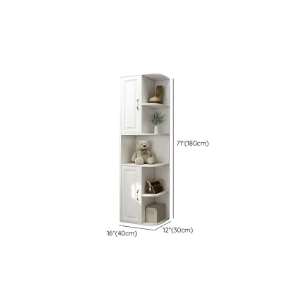 Modern White Wood Corner Utility Cabinet with Open Shelves Image - 19