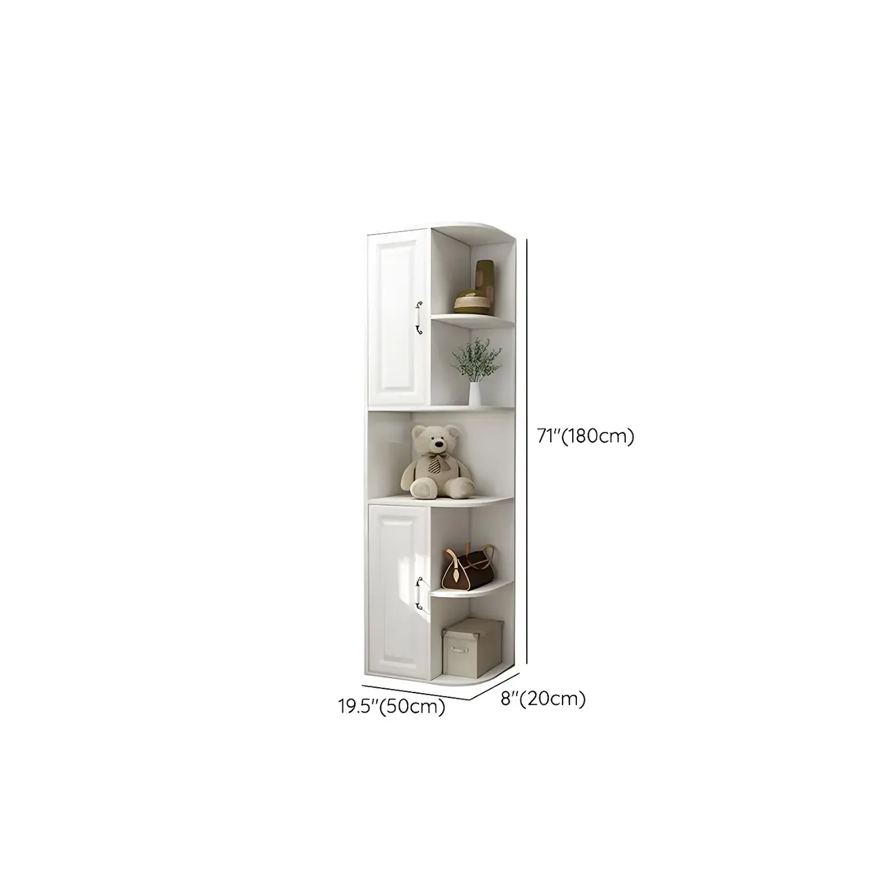 Modern White Wood Corner Utility Cabinet with Open Shelves Image - 20