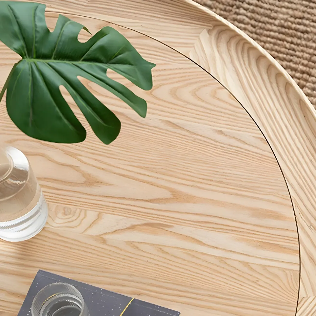 Ash Round Shelf Coffee Table with Rattan Accent Image - 4