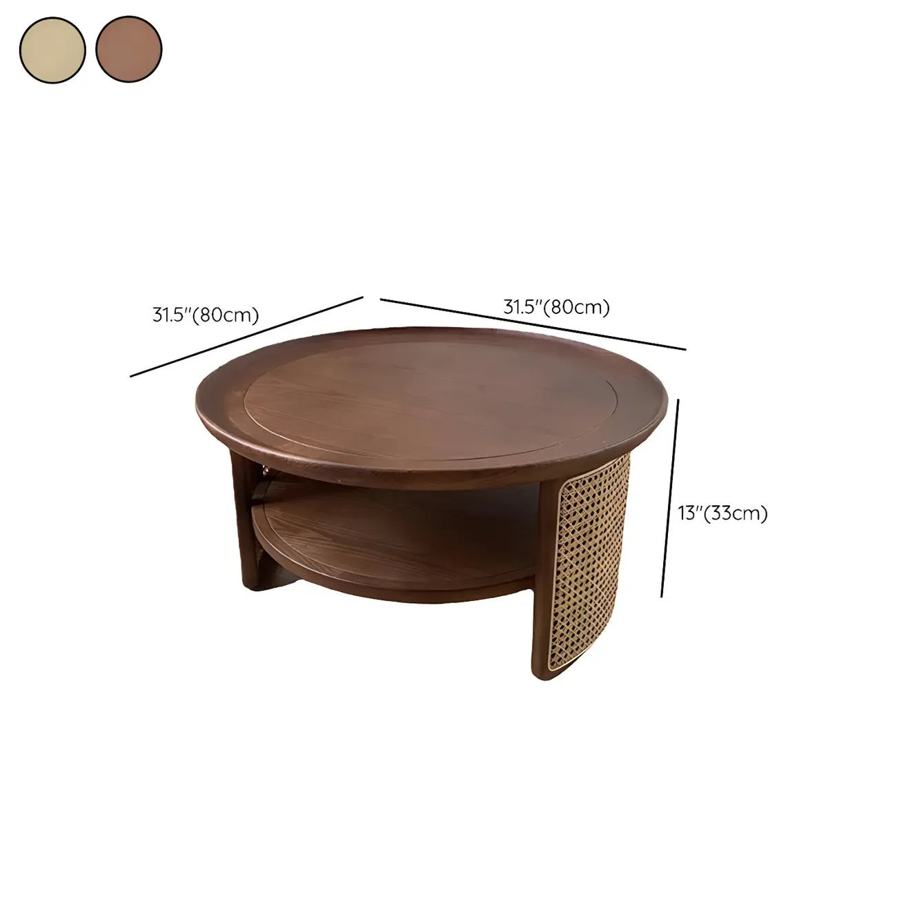 Ash Round Shelf Coffee Table with Rattan Accent Image - 8