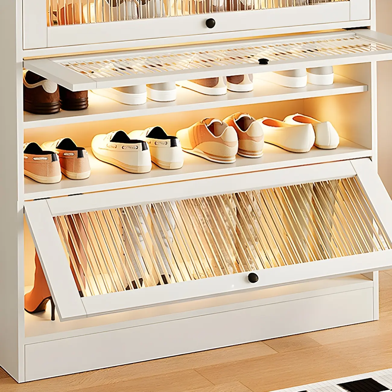 Hallway White Wood Shoe Cabinet with Glass Doors Image - 6 | homeyfad