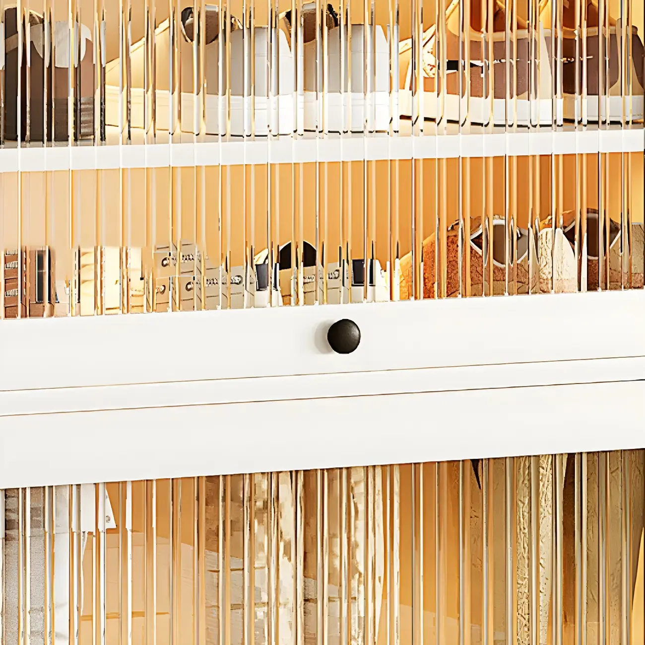 Hallway White Wood Shoe Cabinet with Glass Doors Image - 8