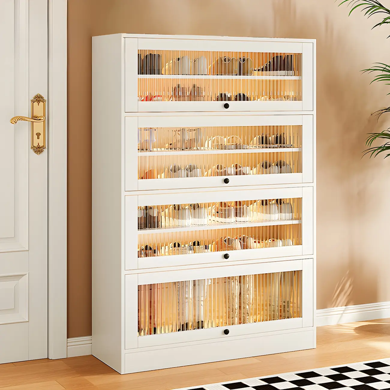 Hallway White Wood Shoe Cabinet with Glass Doors Image - 11 | homeyfad