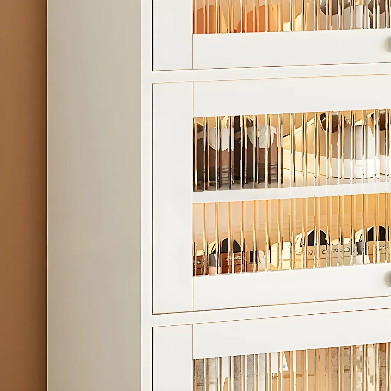 Hallway White Wood Shoe Cabinet with Glass Doors Image - 12 | homeyfad