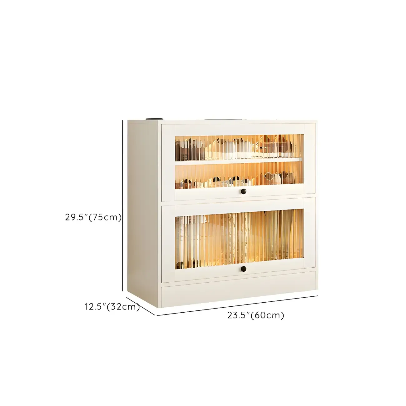 Hallway White Wood Shoe Cabinet with Glass Doors #size
