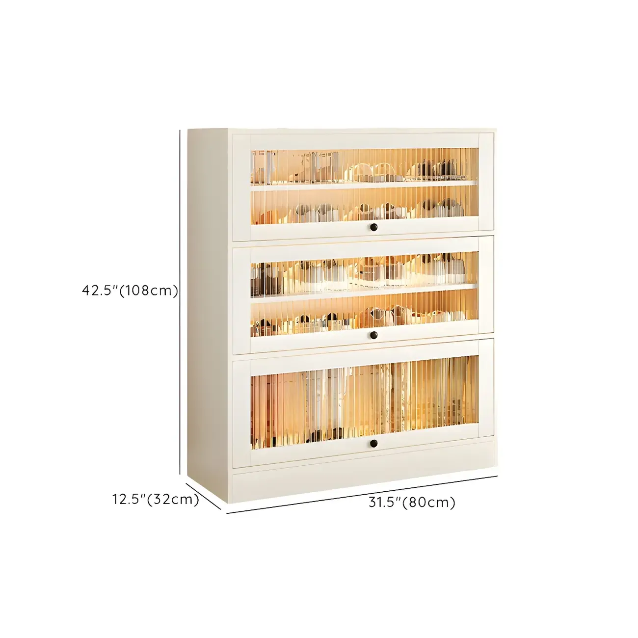Hallway White Wood Shoe Cabinet with Glass Doors Image - 17