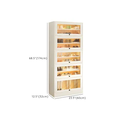 Hallway White Wood Shoe Cabinet with Glass Doors Image - 18