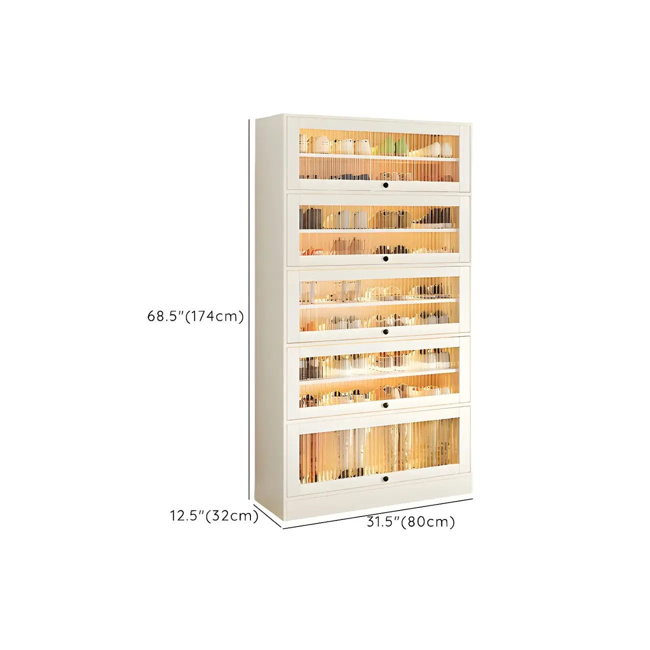 Hallway White Wood Shoe Cabinet with Glass Doors Image - 19