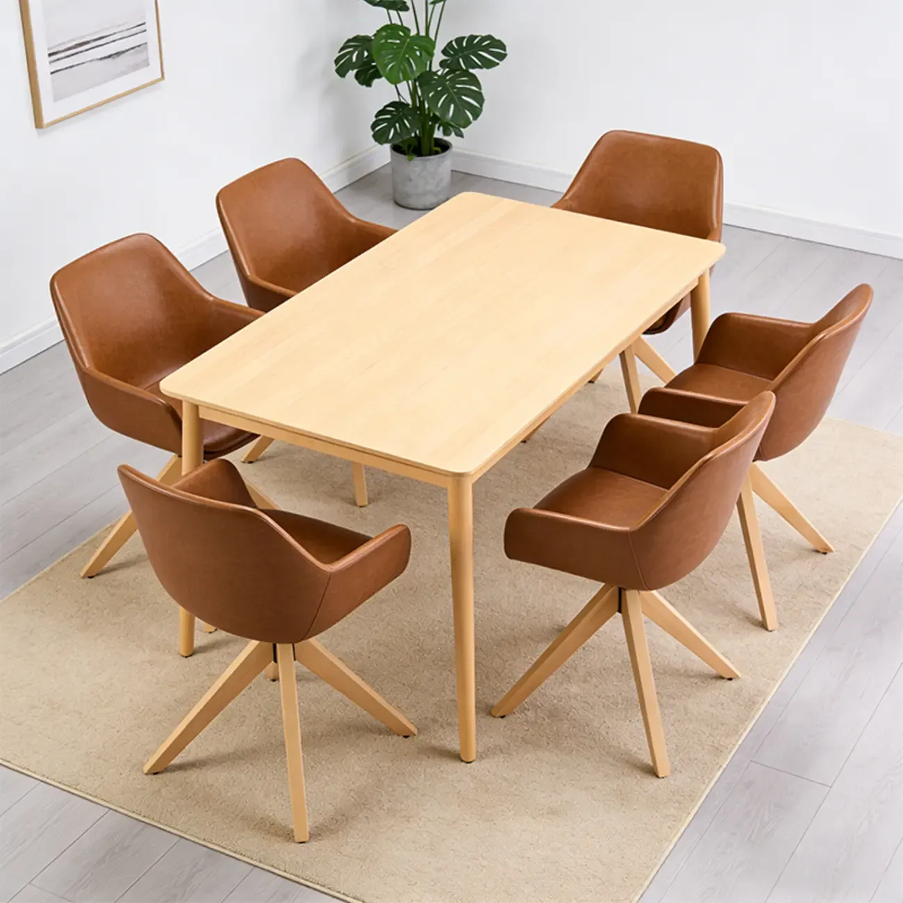 Swivel Brown Faux Leather Arm Dining Chair, Set Of 2 Image - 2