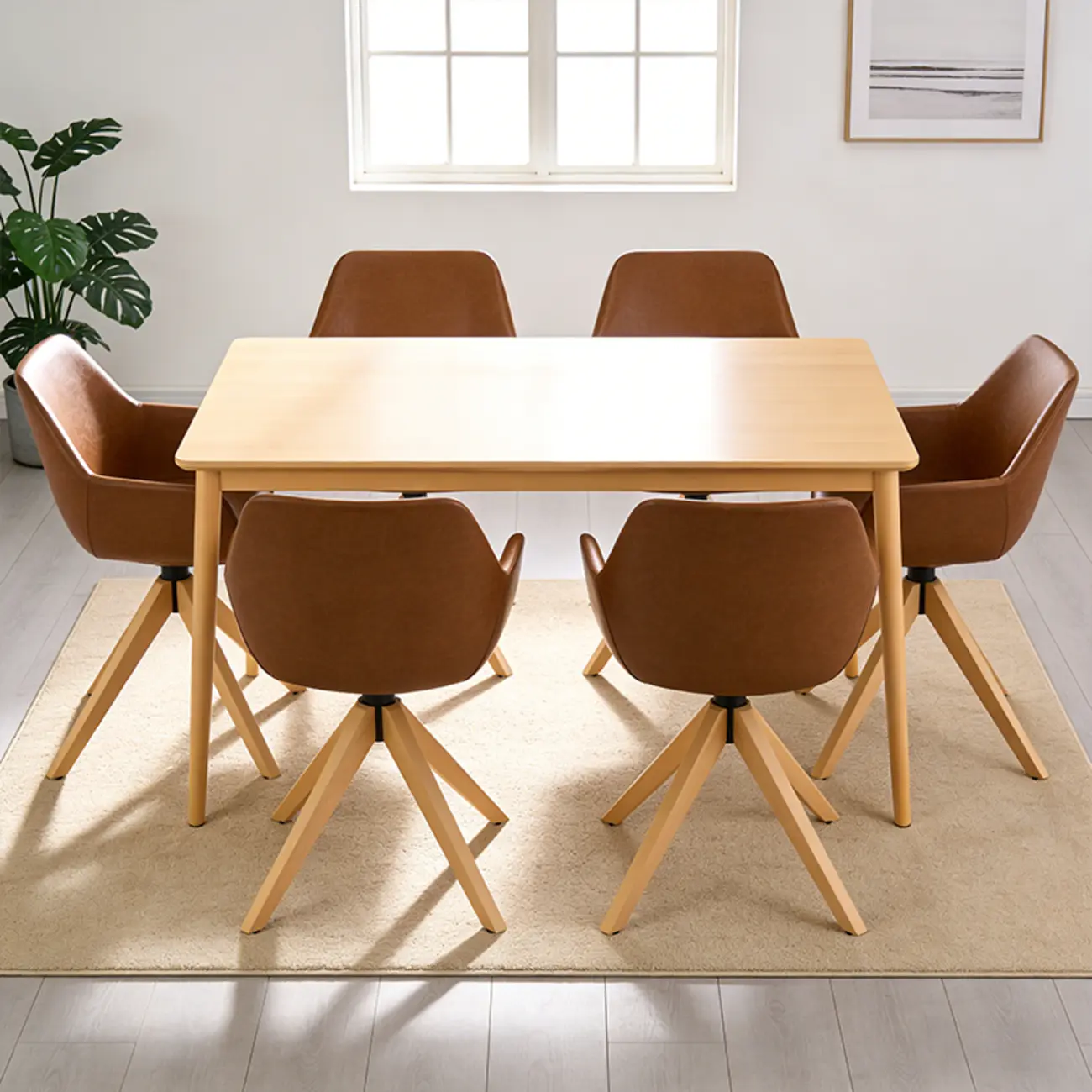 Swivel Brown Faux Leather Arm Dining Chair, Set Of 2 Image - 3 | homeyfad