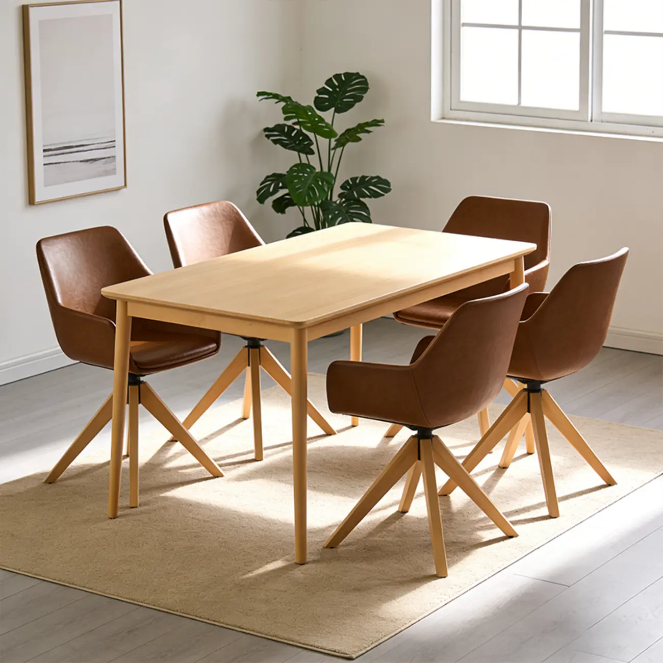 Swivel Brown Faux Leather Arm Dining Chair, Set Of 2 Image - 4 | homeyfad