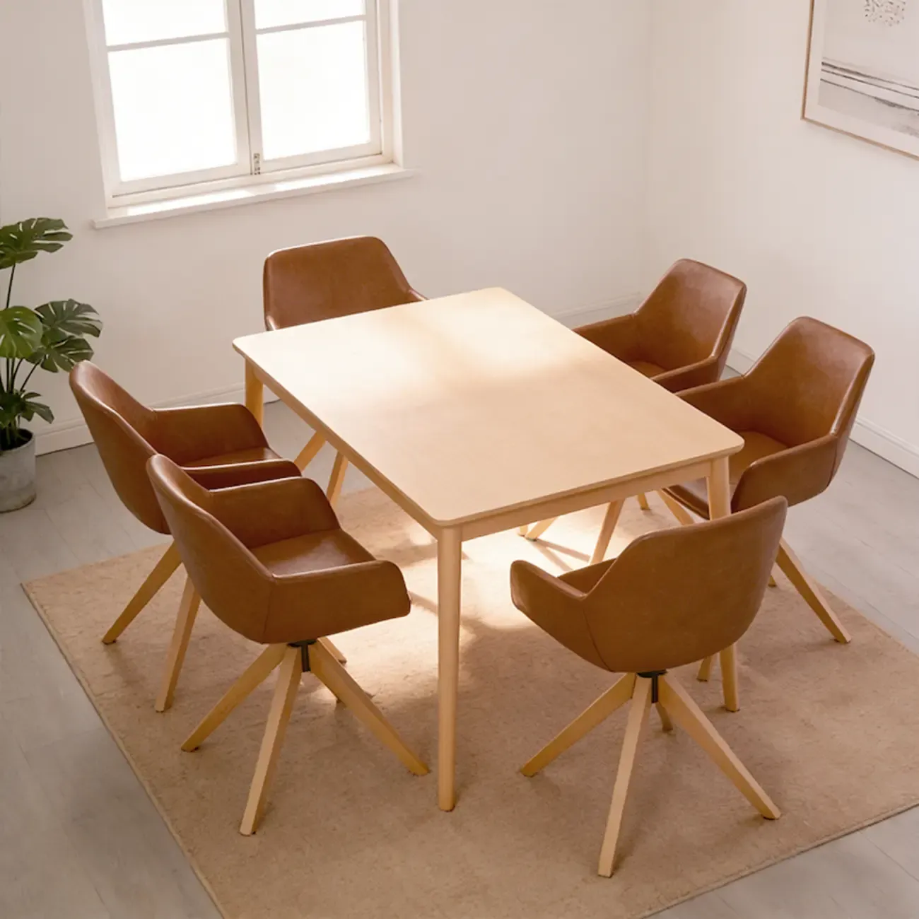 Swivel Brown Faux Leather Arm Dining Chair, Set Of 2 Image - 5