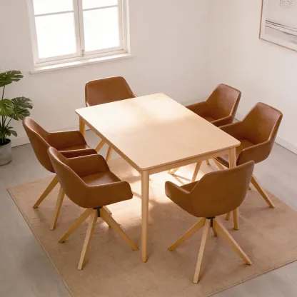 Swivel Brown Faux Leather Arm Dining Chair, Set Of 2 Image - 5