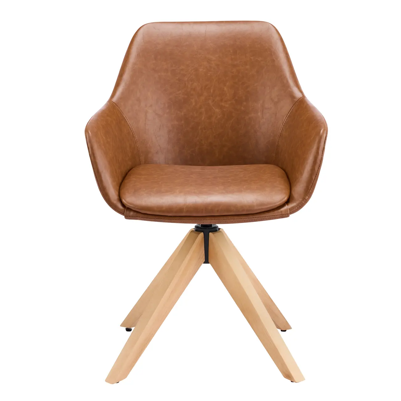 Swivel Brown Faux Leather Arm Dining Chair, Set Of 2 Image - 7 | homeyfad