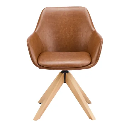 Swivel Brown Faux Leather Arm Dining Chair, Set Of 2 Image - 7