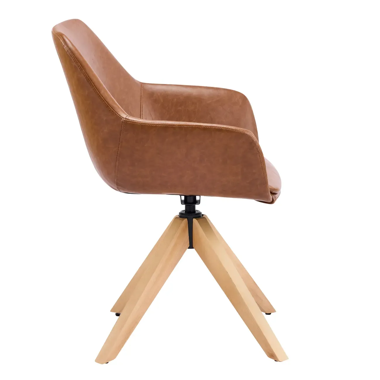 Swivel Brown Faux Leather Arm Dining Chair, Set Of 2 Image - 10