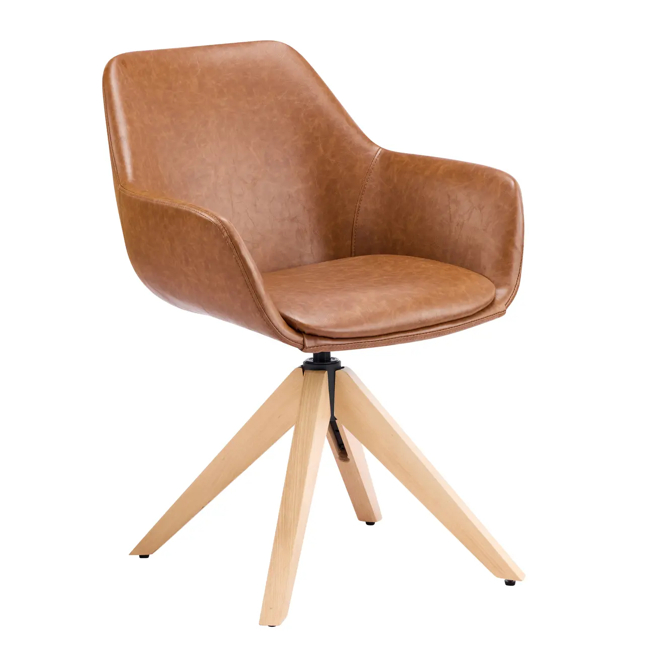 Swivel Brown Faux Leather Arm Dining Chair, Set Of 2 Image - 8 | homeyfad