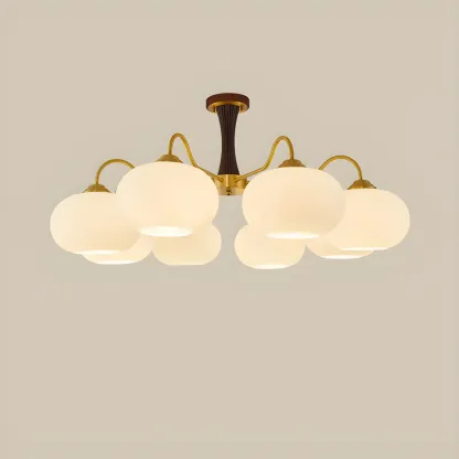 Wooden Semi Flush Mount Light White Glass Drum Shade