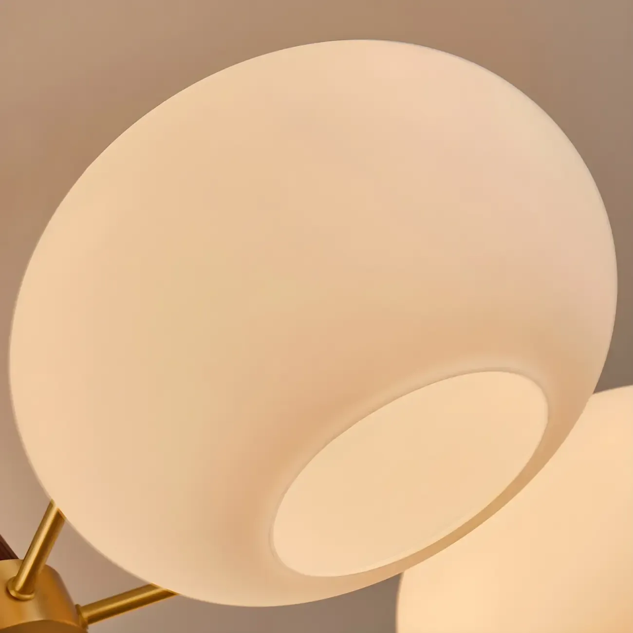 Wooden Semi Flush Mount Light White Glass Drum Shade