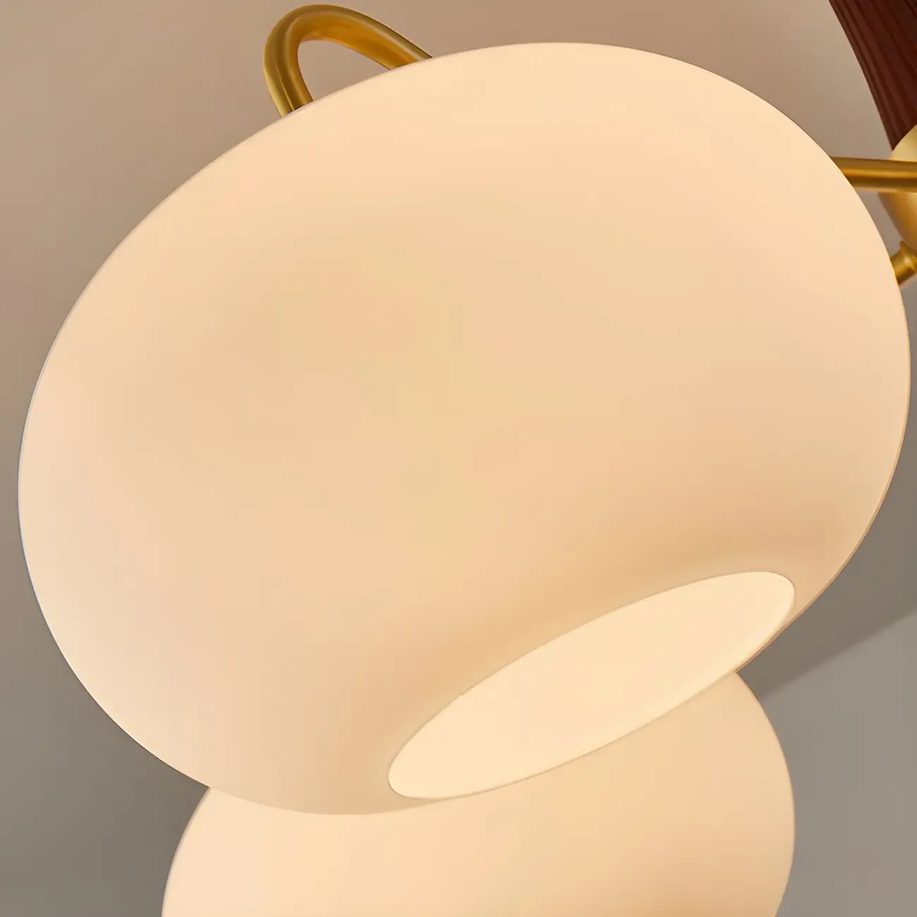 Wooden Semi Flush Mount Light White Glass Drum Shade