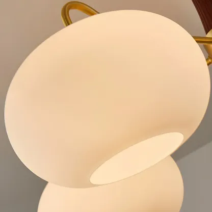 Wooden Semi Flush Mount Light White Glass Drum Shade