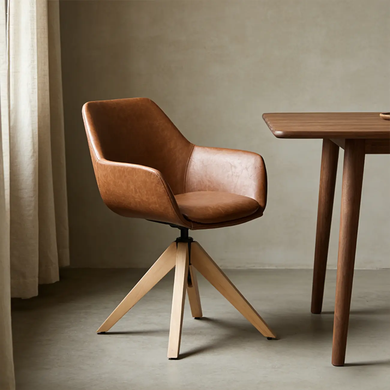 Swivel Brown Faux Leather Arm Dining Chair, Set Of 2 Image - 1 | homeyfad