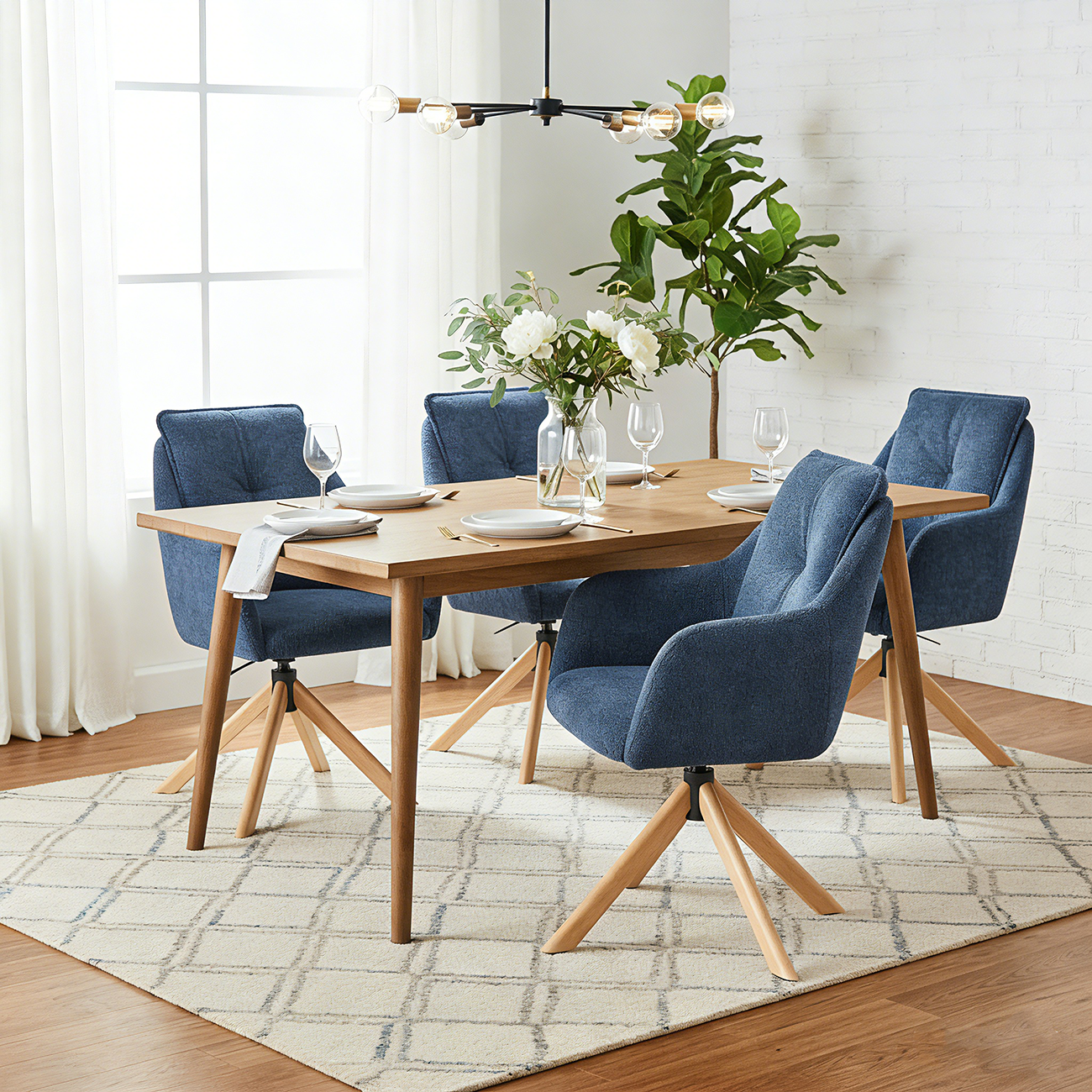 Swivel Blue Fleece Upholstered Dining Chairs Set Of 2 Image - 2 | homeyfad