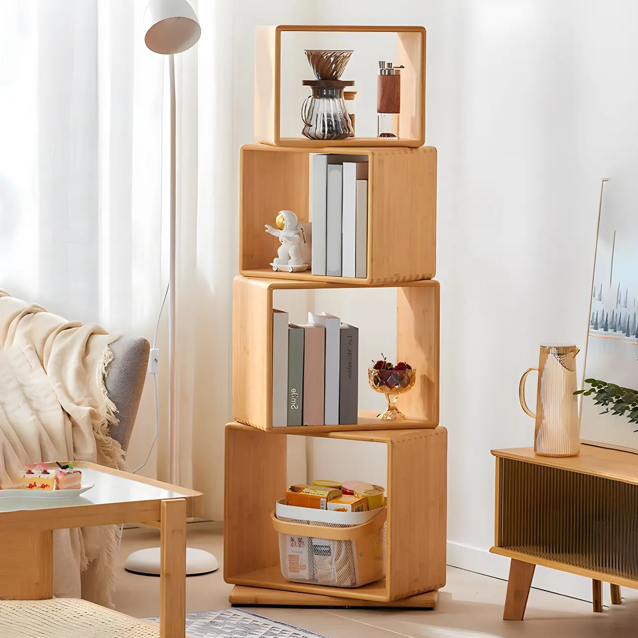 4-Tier Modern Wooden Open Cube Display Bookcase Image - 2 | homeyfad