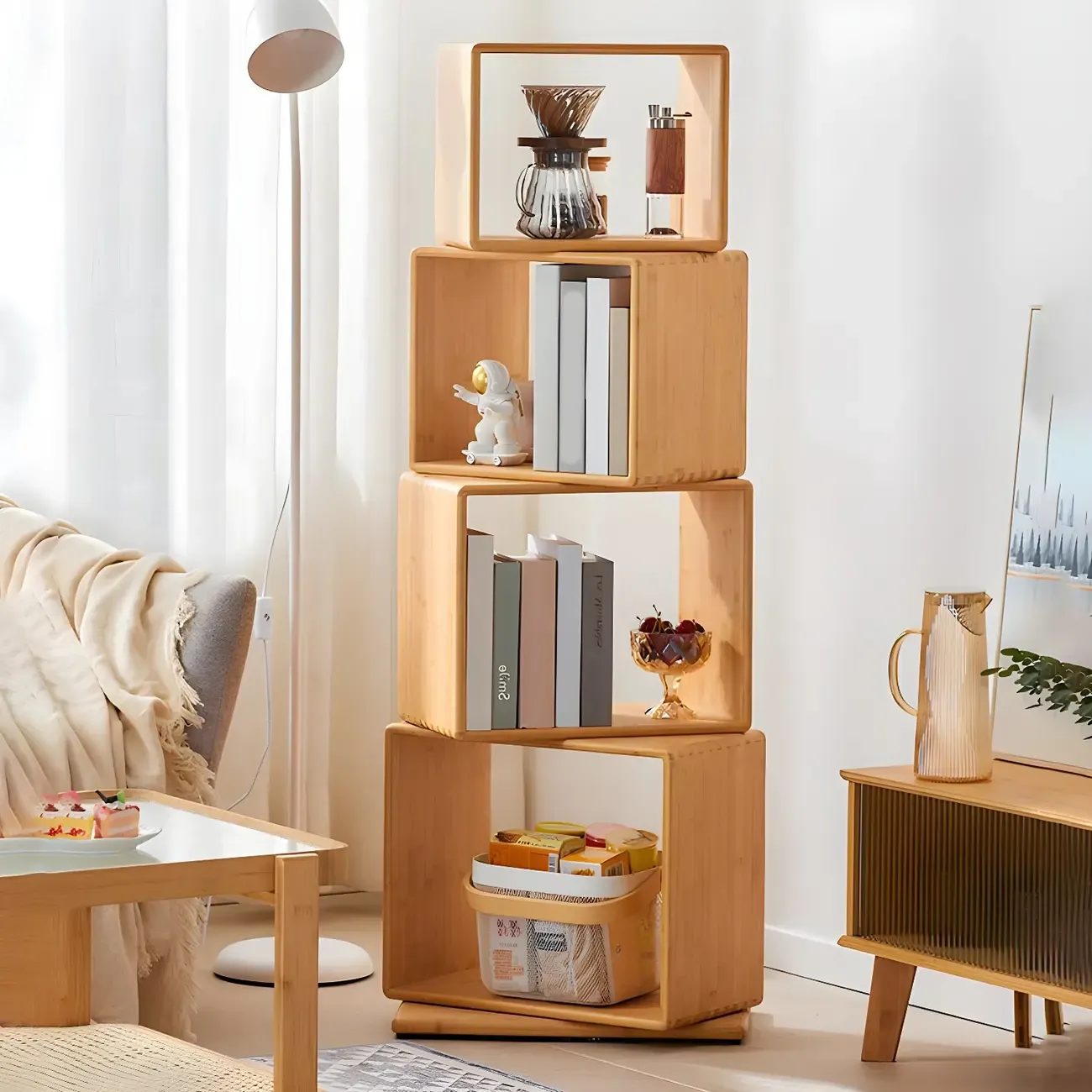 4-Tier Modern Wooden Open Cube Display Bookcase Image - 2