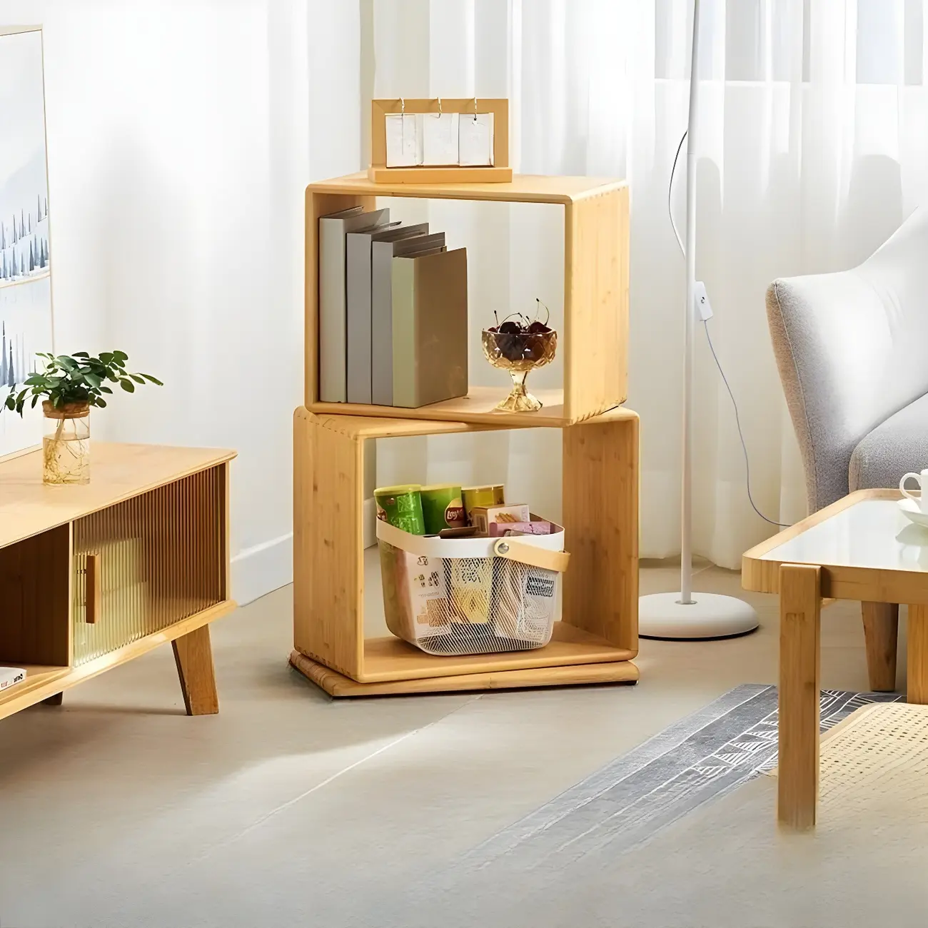 4-Tier Modern Wooden Open Cube Display Bookcase Image - 4 | homeyfad