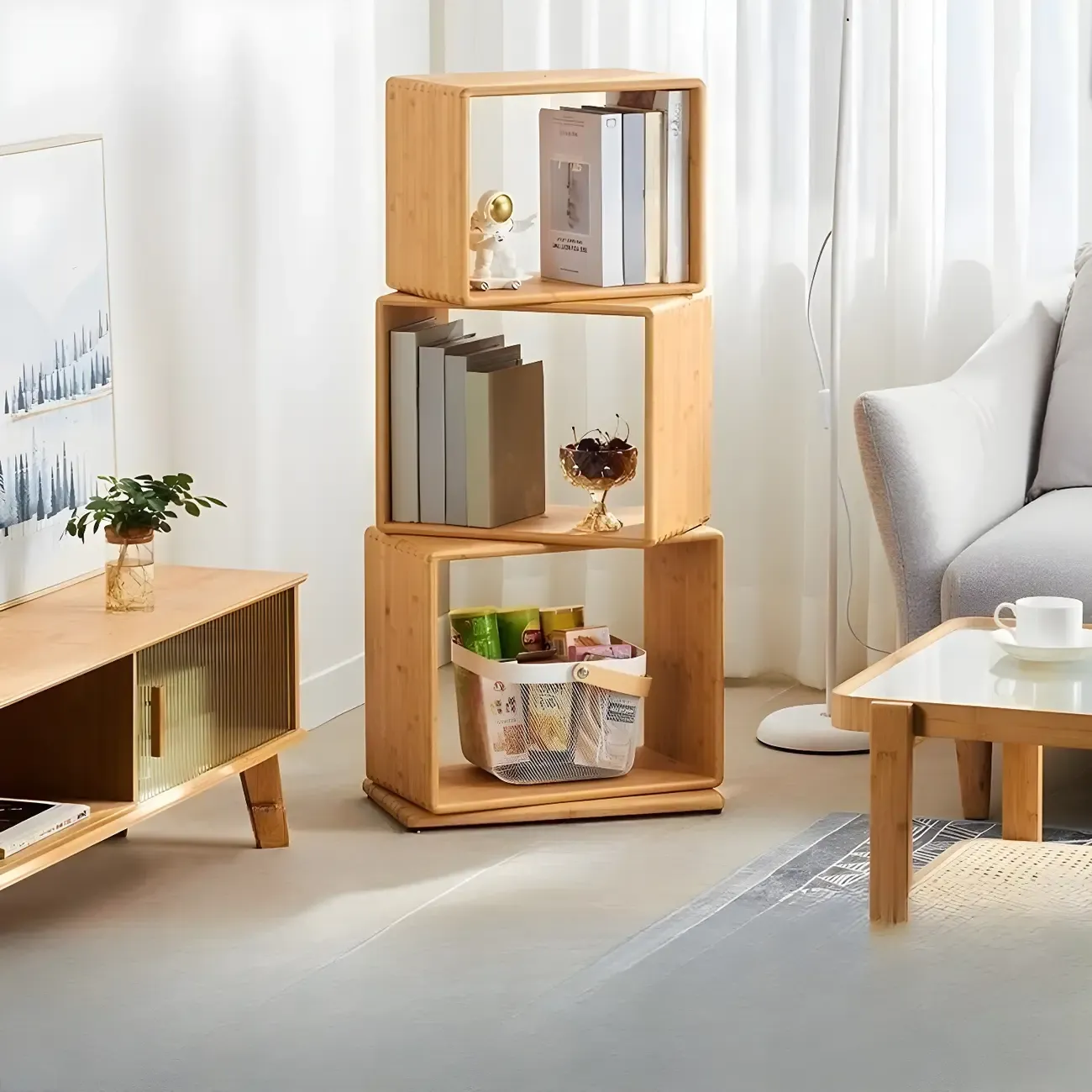 4-Tier Modern Wooden Open Cube Display Bookcase Image - 5