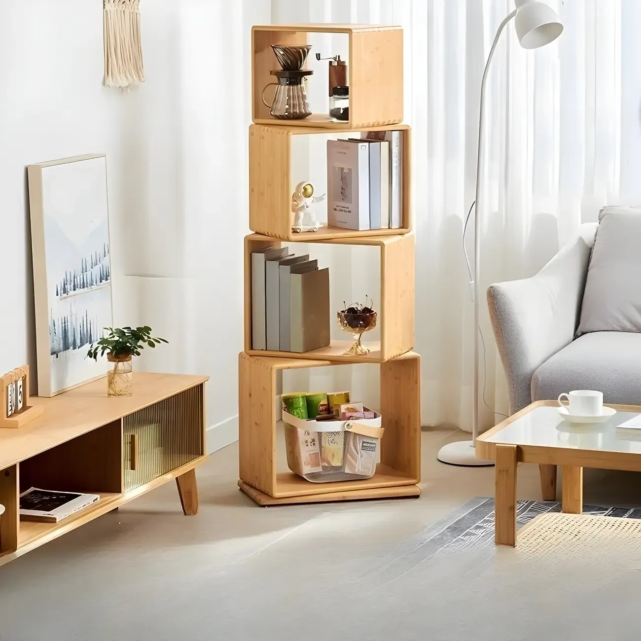 4-Tier Modern Wooden Open Cube Display Bookcase Image - 1