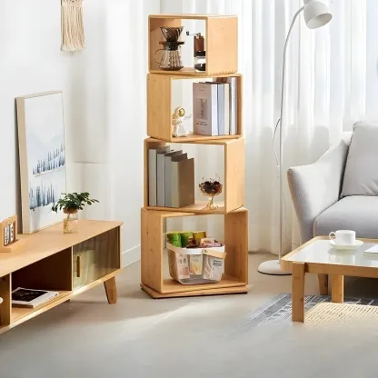 4-Tier Modern Wooden Open Cube Display Bookcase Image - 1