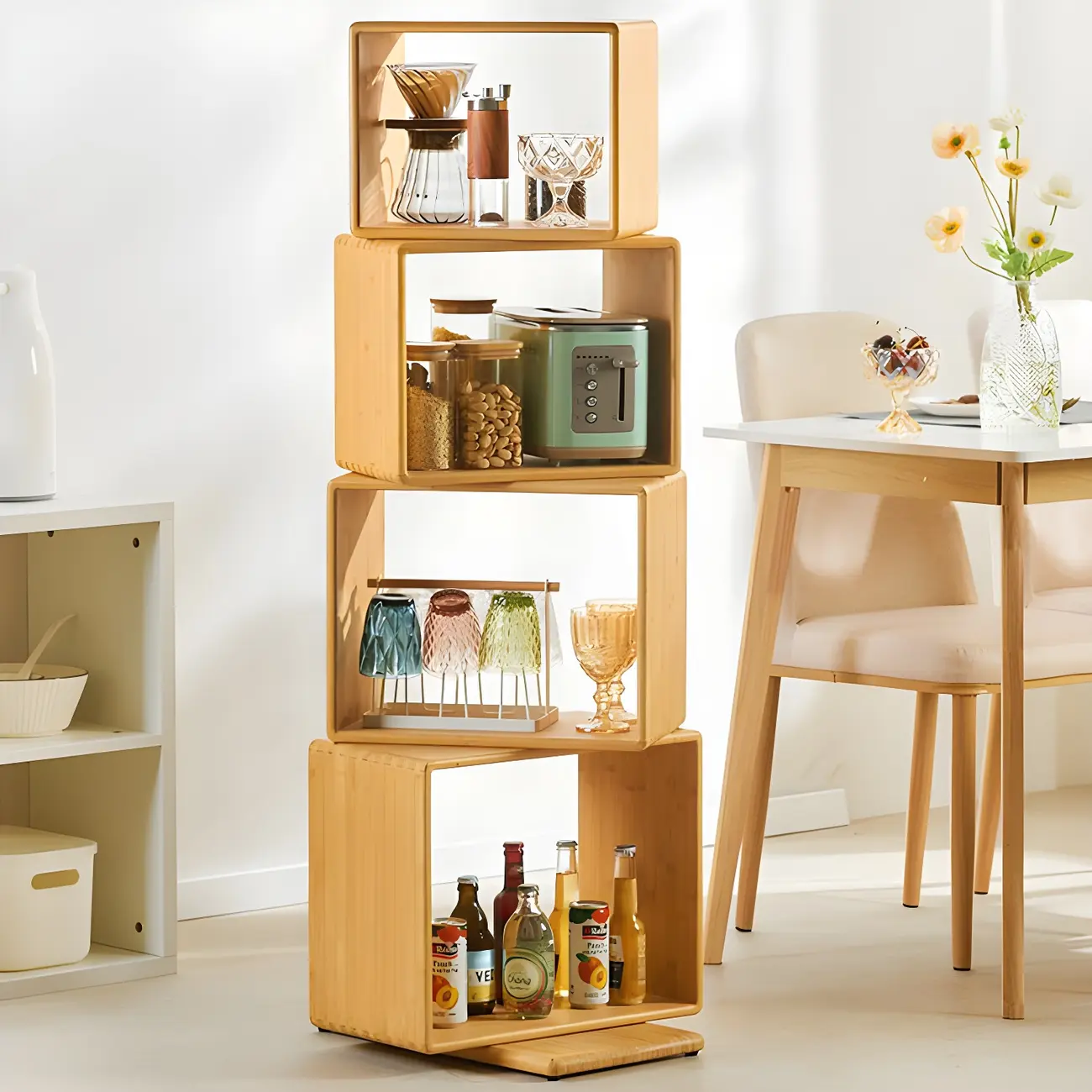 4-Tier Modern Wooden Open Cube Display Bookcase Image - 3 | homeyfad