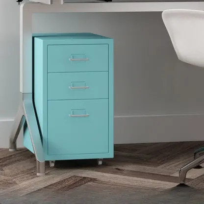 Nordic Vertical Metal Filing Cabinet with Casters for Home Office Image - 3