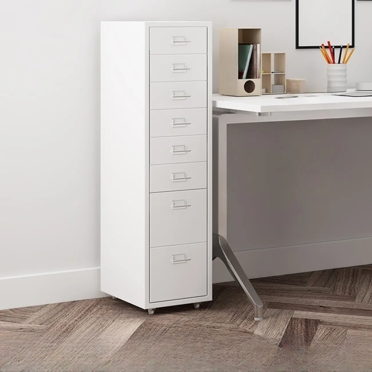 Nordic Vertical Metal Filing Cabinet with Casters for Home Office Image - 6 | homeyfad