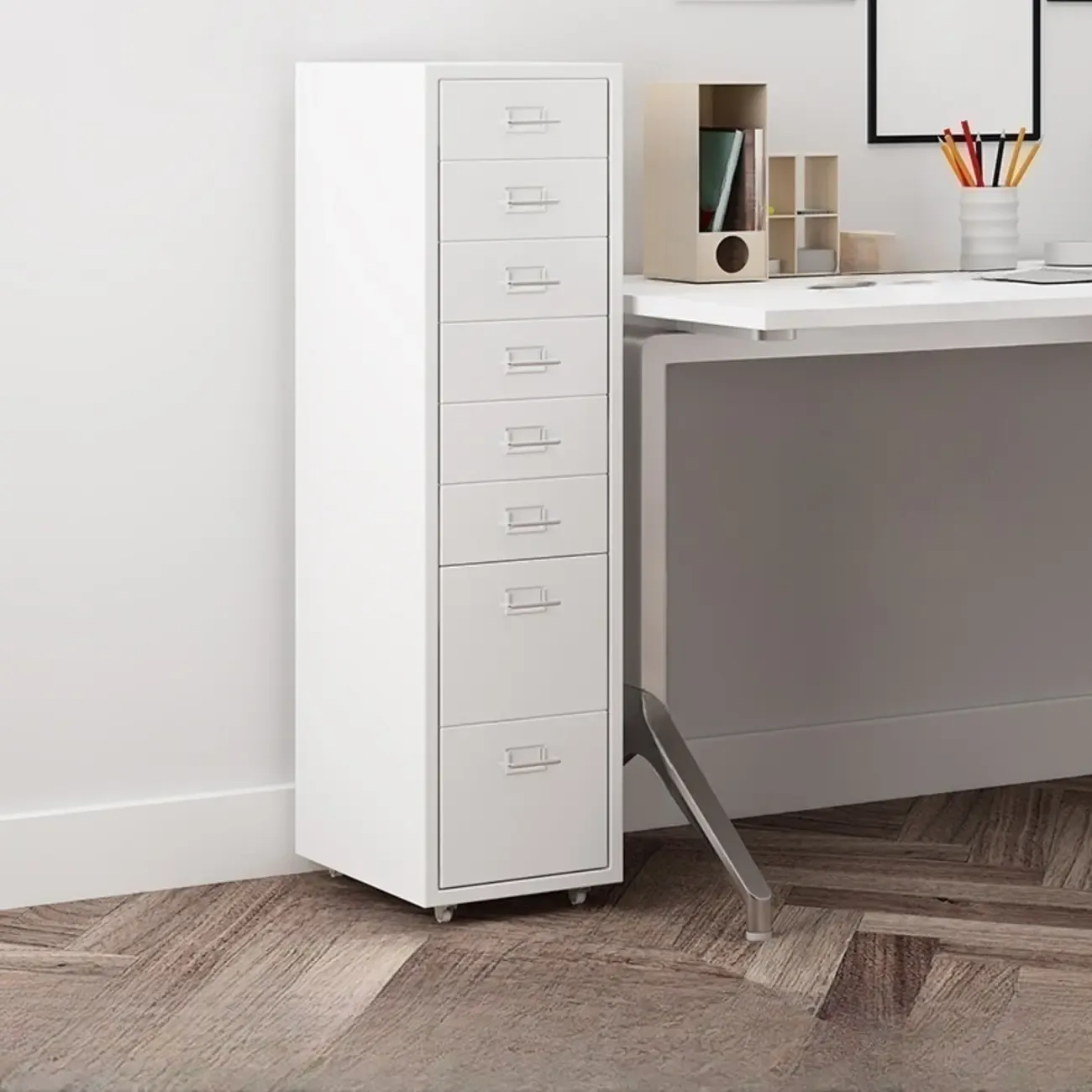 Nordic Vertical Metal Filing Cabinet with Casters for Home Office Image - 6