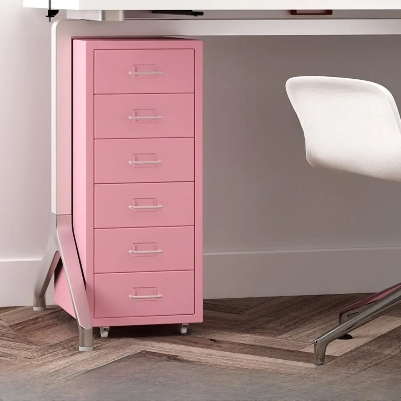 Nordic Vertical Metal Filing Cabinet with Casters for Home Office Image - 8