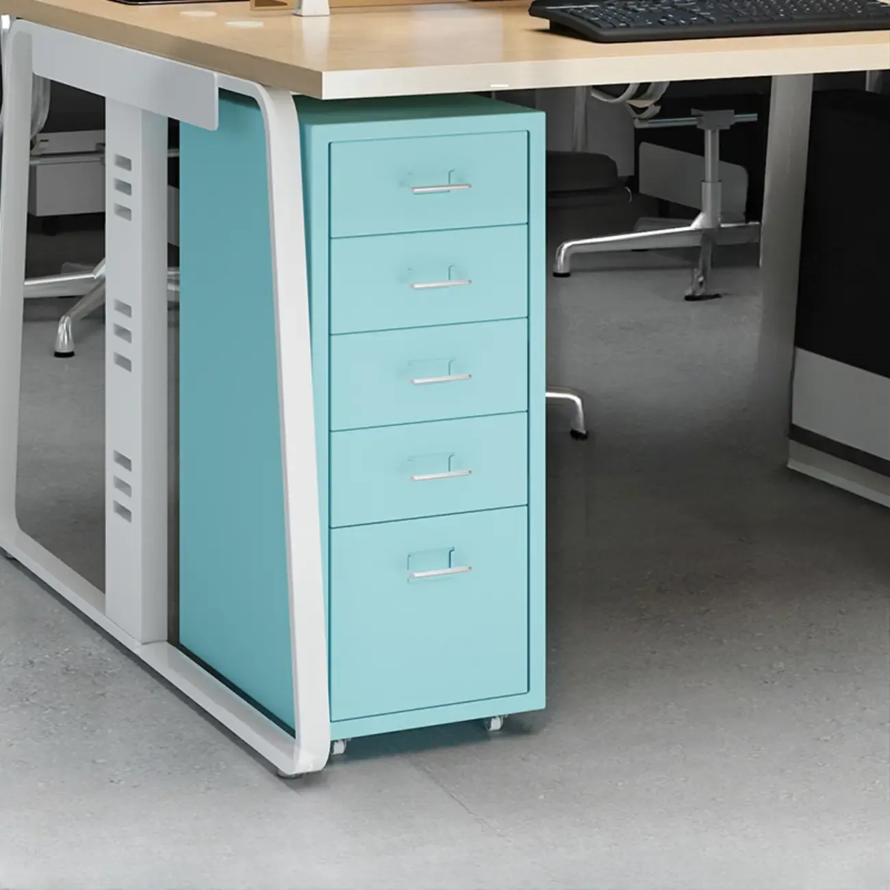 Nordic Vertical Metal Filing Cabinet with Casters for Home Office Image - 11