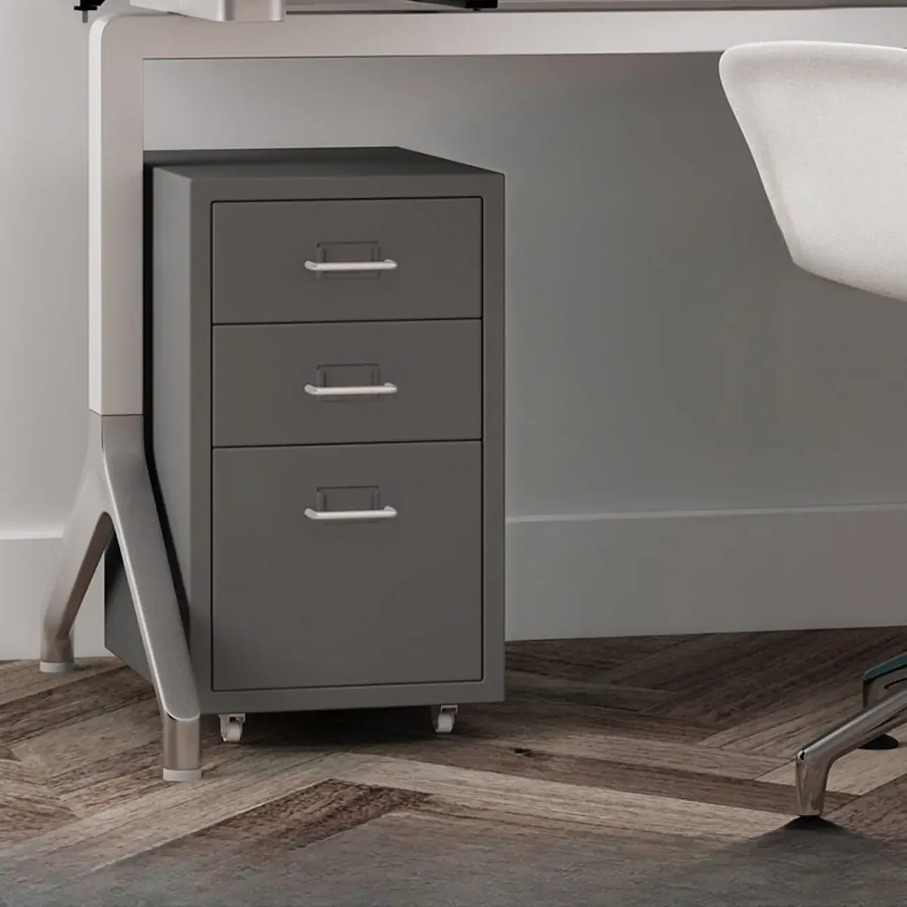 Nordic Vertical Metal Filing Cabinet with Casters for Home Office Image - 13