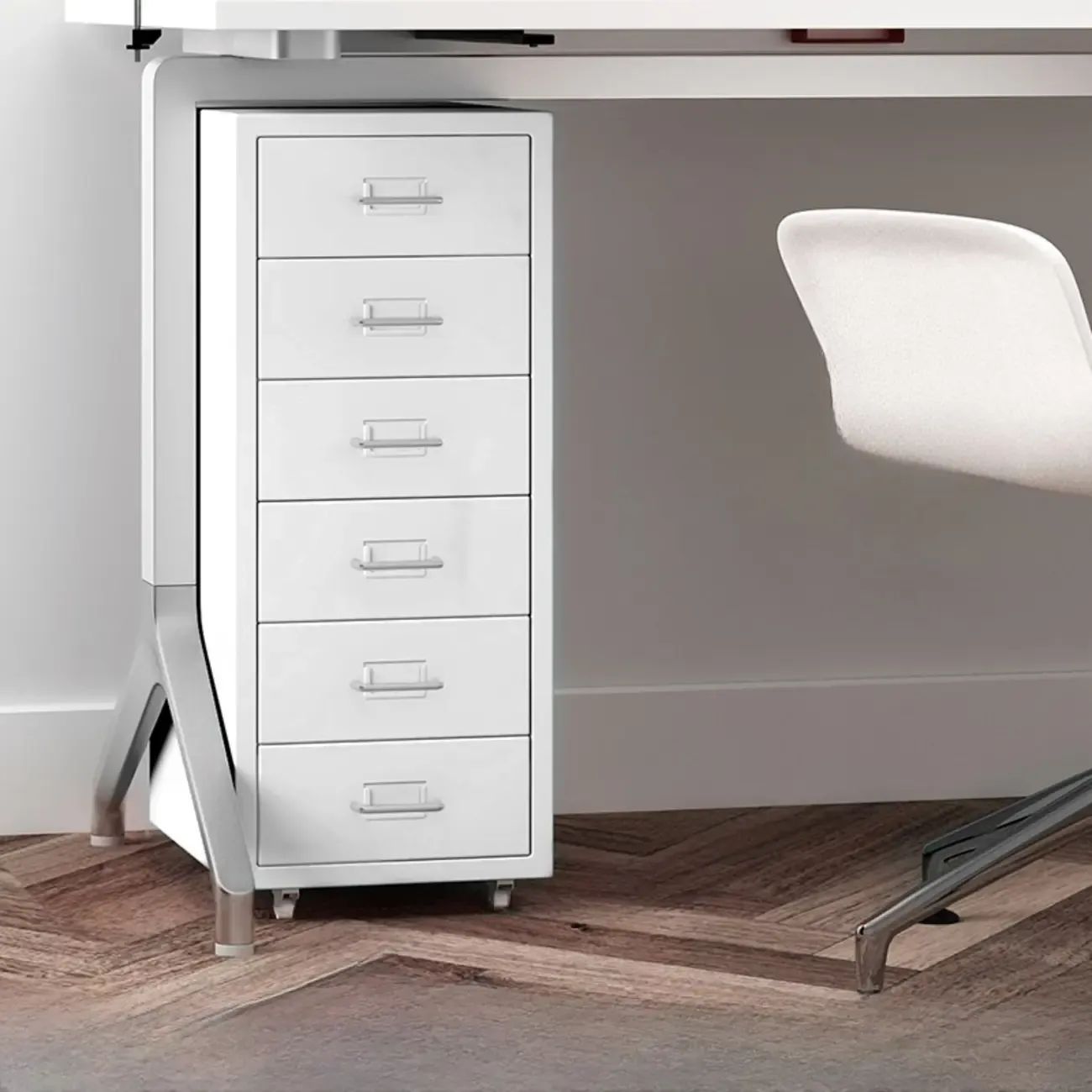 Nordic Vertical Metal Filing Cabinet with Casters for Home Office Image - 16