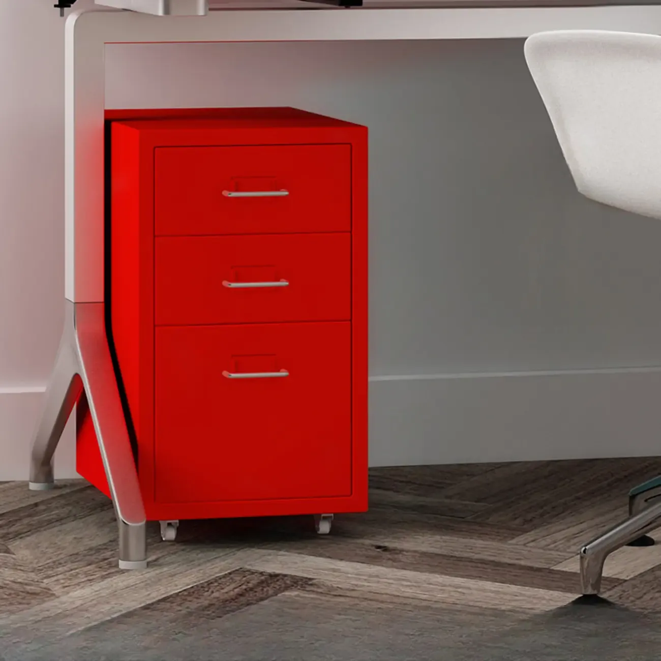 Nordic Vertical Metal Filing Cabinet with Casters for Home Office Image - 17