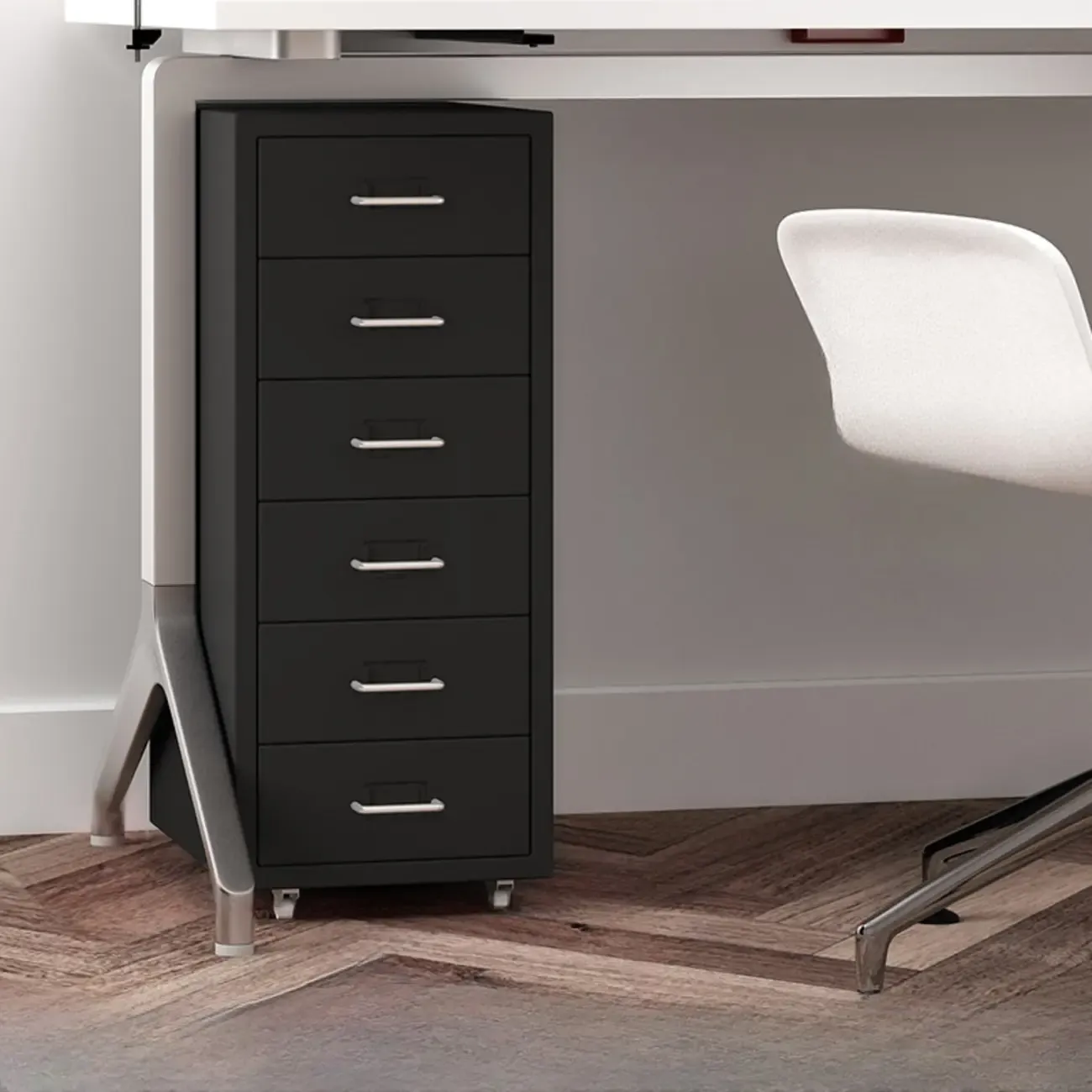 Nordic Vertical Metal Filing Cabinet with Casters for Home Office Image - 20