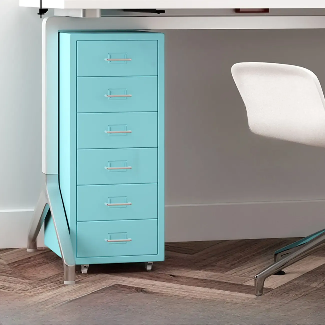 Nordic Vertical Metal Filing Cabinet with Casters for Home Office Image - 21