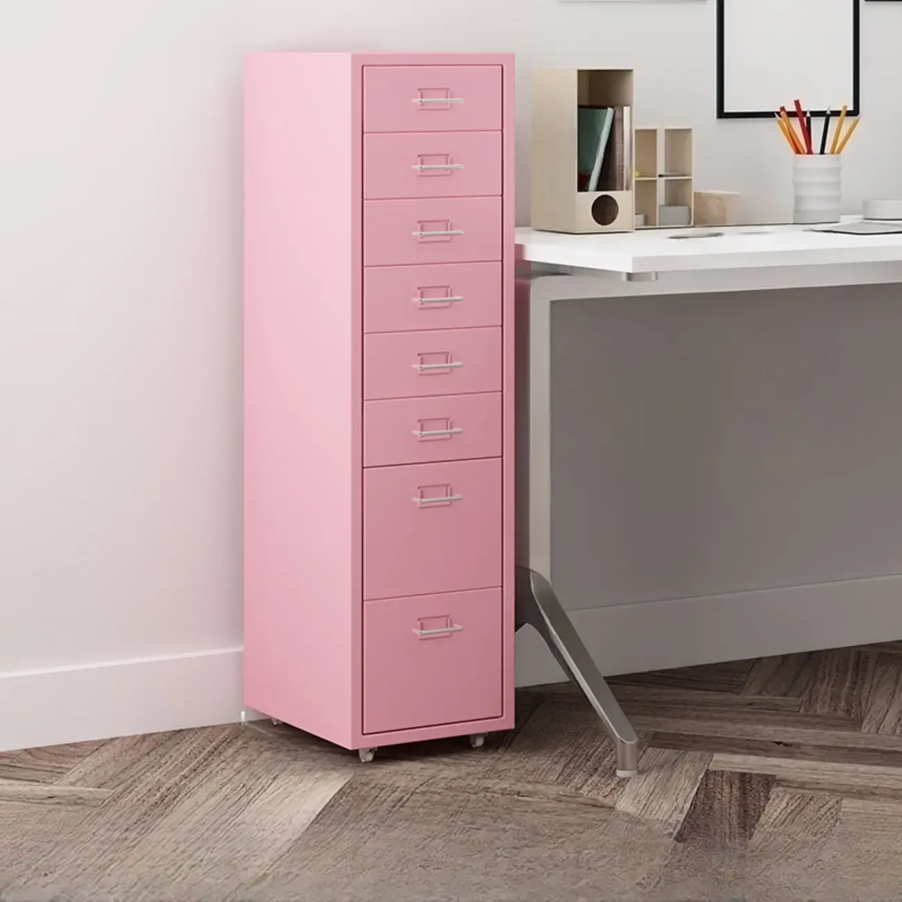 Nordic Vertical Metal Filing Cabinet with Casters for Home Office Image - 22
