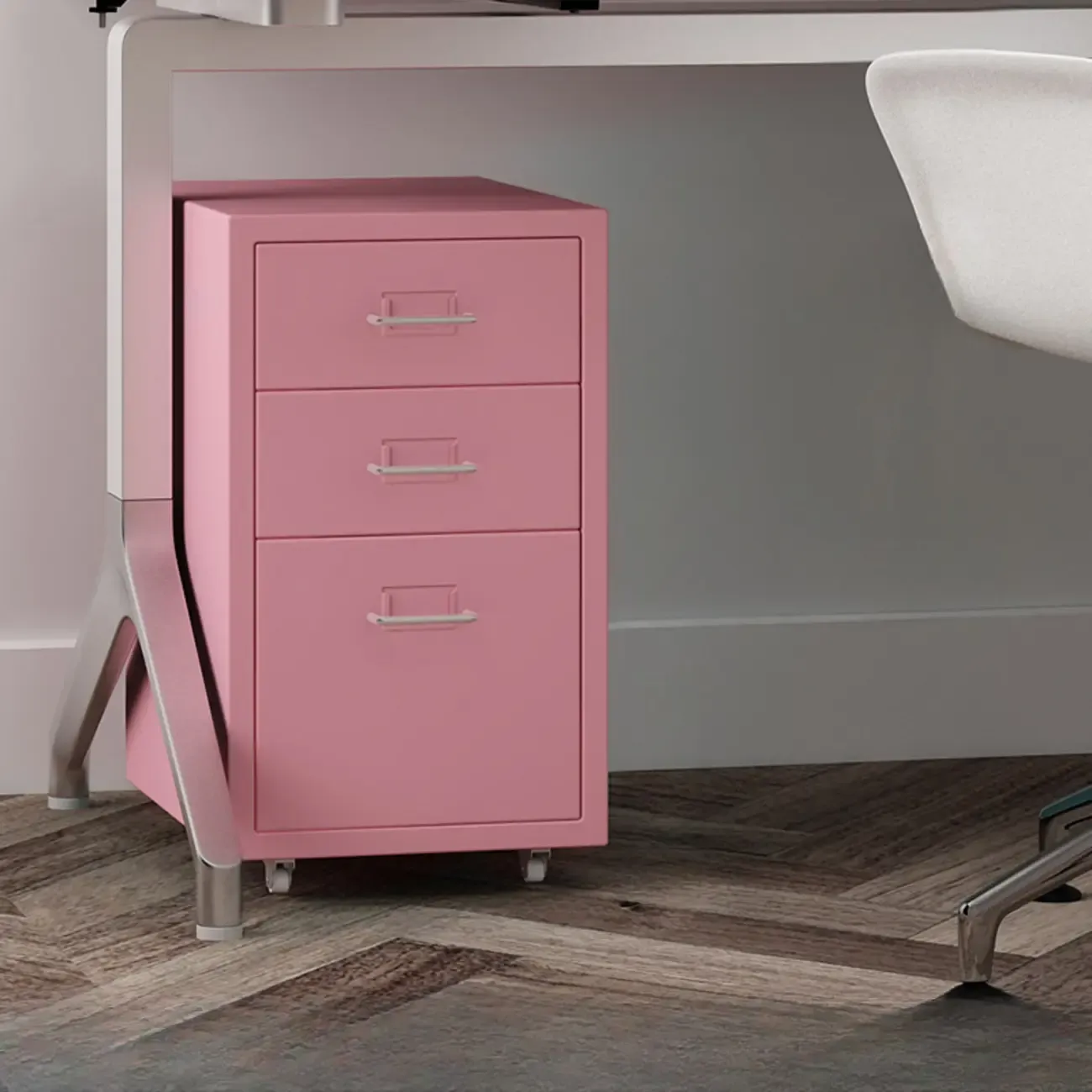 Nordic Vertical Metal Filing Cabinet with Casters for Home Office Image - 25