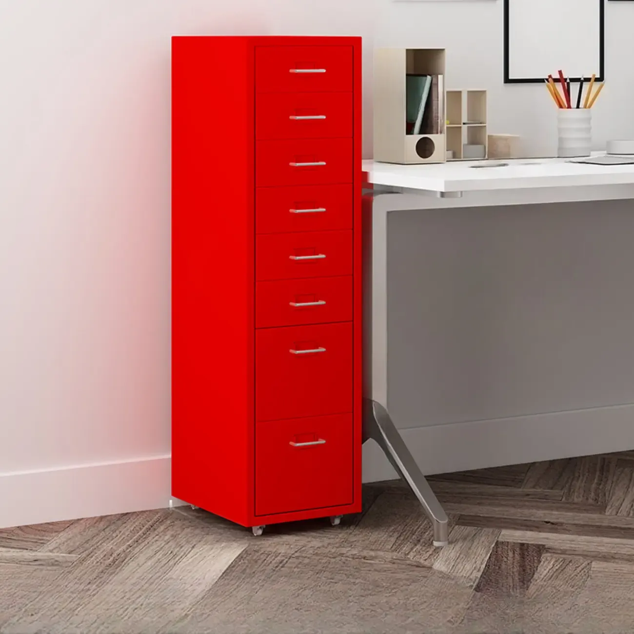 Nordic Vertical Metal Filing Cabinet with Casters for Home Office Image - 26