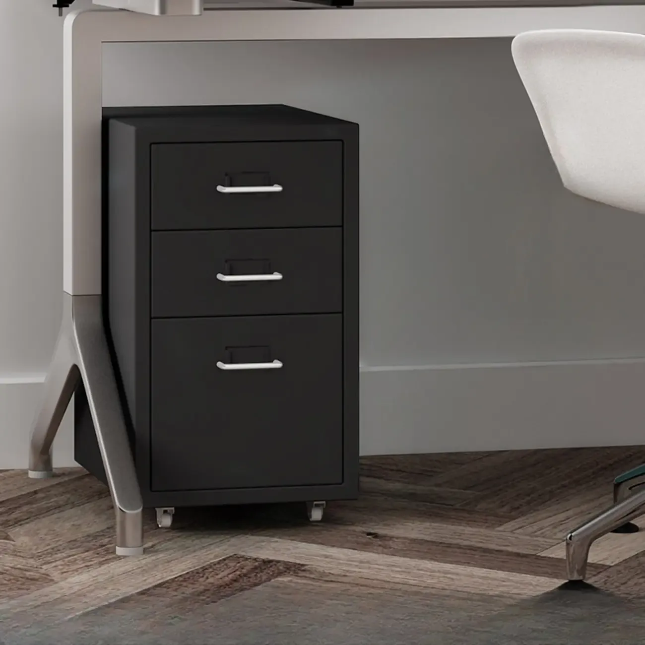 Nordic Vertical Metal Filing Cabinet with Casters for Home Office Image - 30